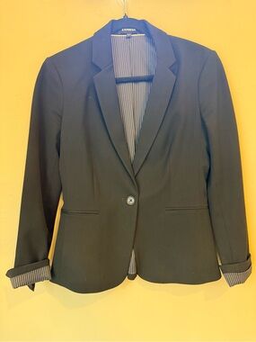 Express Black Single-Button Women's Blazer with Pinstripe Lining